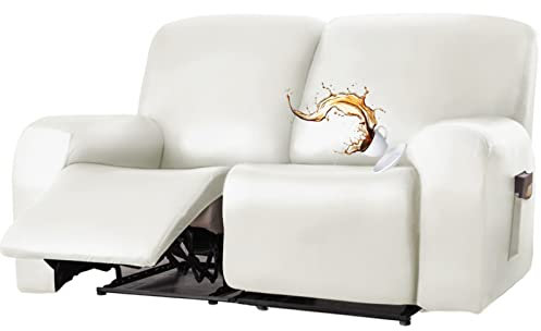 Stretch-Sofa-Schonbezug für 1-, 2-, 3-Sitzer, PU-Leder, wasserdicht, Sessel-Schonbezüge mit Tasche, Möbelschutz, Couchbezüge für Katzen, Hunde, Weiß, Zweisitzer, 6 Stück