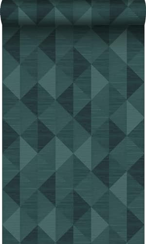 Origin papier peint motif graphique en 3D bleu canard 50 x 900 cm Wallcoverings