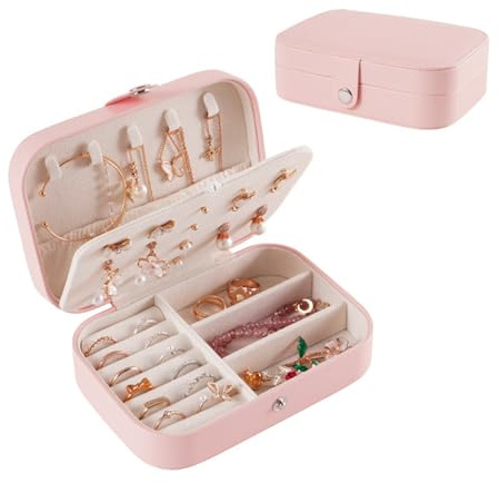 FISH DRAGATE Joyeros mujer organizador,joyero viaje,tocador pequeño,joyero pendientes,jewelry organizer,joyero de cuero pu para pendientes,ideal para mujeres y niñas (rosa)