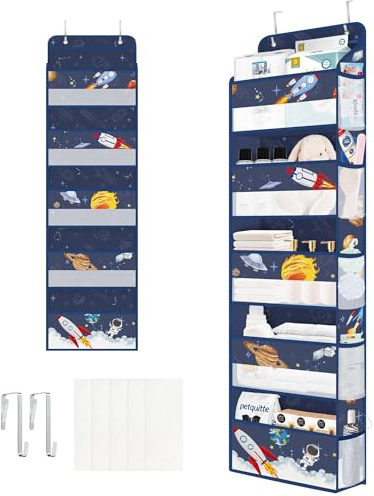 Clastyle Blau Weltraum Tür Hängeaufbewahrung mit 5 Taschen Rakete Hängeorganizer für Camping Bad Schrank Schlafzimmer Planet Türorganizer Hängeorganizer für Kinder Spielzeug Windel