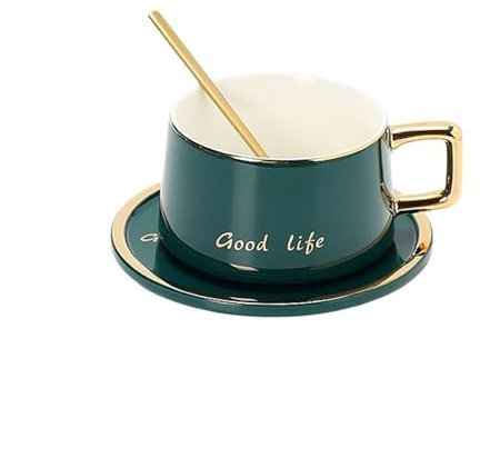 Kaffeetasse Becher Hochwertiges Kaffeetassen- und Untertassen-Set mit Goldrand, europäische Teetassen, englisches Nachmittagstee-Set, Teetassen aus Keramik für Kaffee, Tee, heißen Kakao(Green)