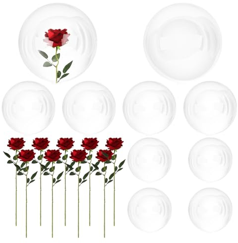 Larber 10pcs Bobo Klar Luftballons with Rose, 2 Größen Klare Runde Ballons Transparente luftballon zum Befüllen für Valentinstag Dekoration, Parteien, Hochzeiten, Geburtstage und Jubiläumsfeiern Dek