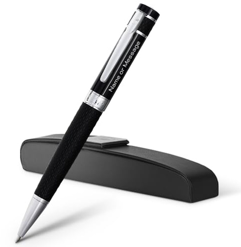 Gíabo Premium Kugelschreiber aus Edelstahl mit PU-Leder-Schaft und individueller Gravur | Hochwertiges Schreibgerät mit Etui – Ideal als persönliches Geschenk für Büro, Business und besondere Anlässe