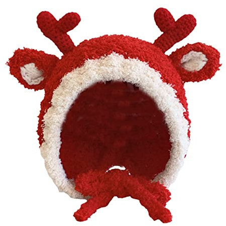 Baby Wintermütze Jungen Mädchen Warmer Strickmützen Weicht Baumwolle-Futter mit Süße Rentier Babymützen für Winter Süße Kleine Geweihe, Ohrenschützende Schnürmützen aus Plüsch für Jungen und Mädchen