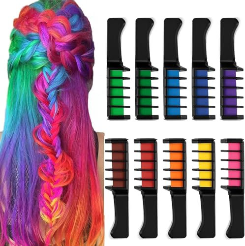 Kalolary 10PCS Hair Chalk Comb, Temporary Hair Dye DIY Paint Non-Toxi Safe Washable Hair Dyeing Comb for Girls Carnival Birthday Halloween Christmas Cosplay Party Valentine's Day