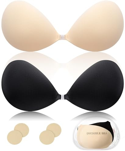 Beaulyn Klebe BH Push Up 2 Paar,Trägerloser Rückenfrei BHS Wiederverwendbare,Unsichtbarer Haut Freundlich Selbstklebend BH für Abendkleid Brautkleid Badeanzug und rückenfreie