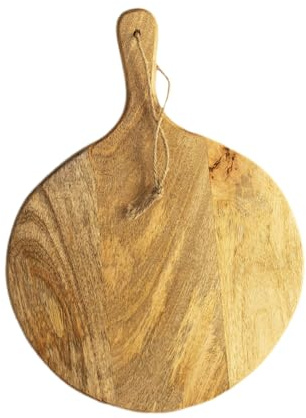 Rustic Mango Wood Chopping Board, Round Serving Board with Rope Handle, Natural Brown (Small 40cm)