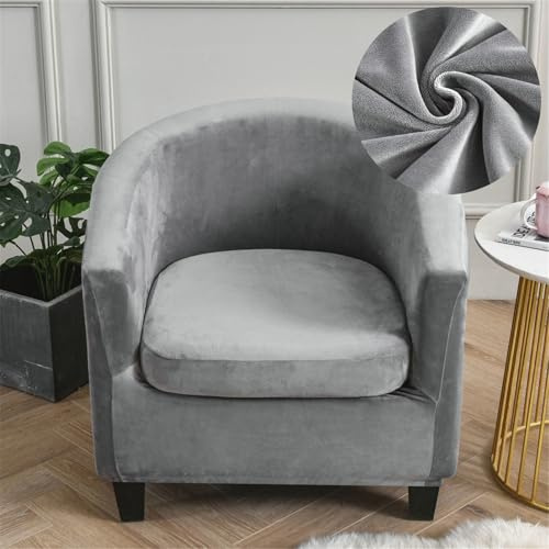Chickwin Samt Sesselschoner Sesselbezug 2-Teilig, Stretch Einfarbig Sesselüberwurf Sesselhusse Club Chair Schonbezug für Cafe Stuhl Loungesessel Cocktailsessel Clubsessel (Grau)