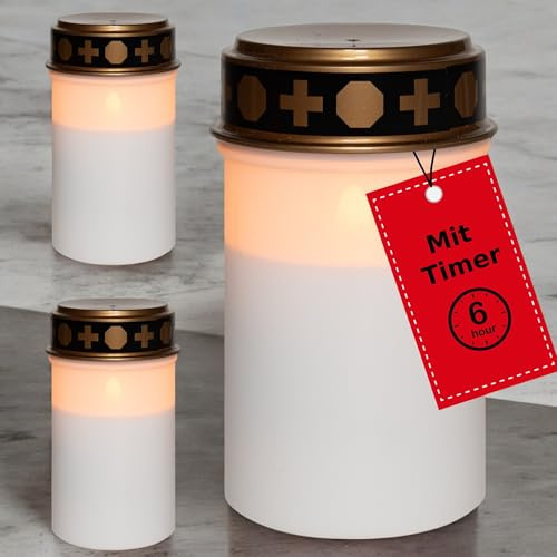 Novaliv LED Grablichter ohne Batterie und Timer 6/18 weiß 3x Kerzen Friedhof Grablicht LED ohne Batterie Friedhofskerze LED Kerze Outdoor Gedenkkerze Grablaterne Ewiges Licht Trauerkerze