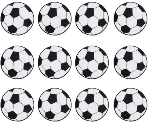 12 Piezas Parches de Planchado, Parches de Bordado de Fútbol, Parches de Tela Parches Ropa Termoadhesivo, Bordado Apliques Parches, Pelota de Fútbol Parche Bordado para Ropa