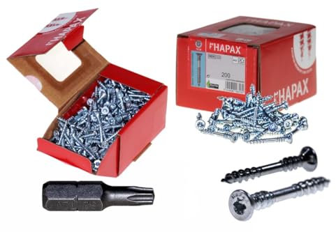 Lot de 200 connecteurs de corps auto-serrants pour meubles, panneaux d'aggloméré, panneaux de construction, vis en MDF, vis avec BIT (4 x 30 mm)