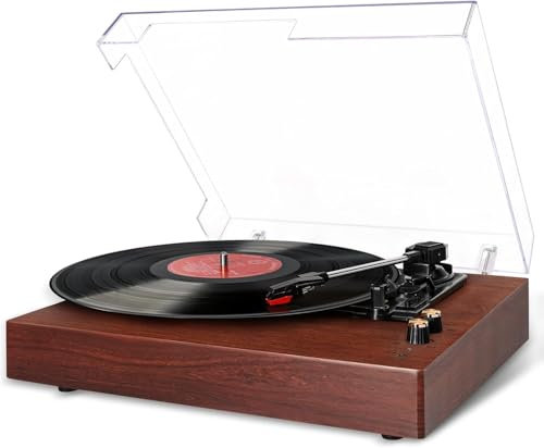 EUQQZU Plattenspieler, Bluetooth Schallplattenspieler mit Stereo-Lautsprechern, 3-Gang 33/45/78 u/min, Vinyl Player mit AUX-Eingang, Kopfhöreranschluss, RCA-Ausgang und USB, Retro Design in Holzoptik