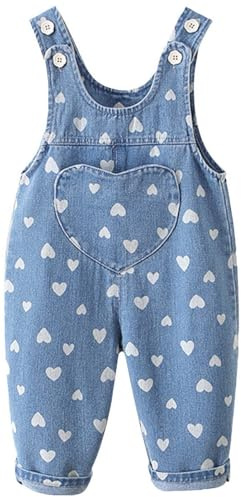 AOOPOO Salopette Bambina in Denim a Coste Bimba Tuta Pantaloni con Bottoni Bretelle Comodo Cotone Pagliaccetto Senza Maniche con Motivo dell'orso dei Cartoni Taglia 9 Mesi - 5 Anni
