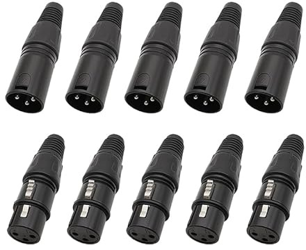 10 pezzi Connettore XLR 3 pin femmina maschio microfono cavi audio filo tipo saldatura connettori fai da te nero 3 poli XLR presa spina(5 Male 5 Female)
