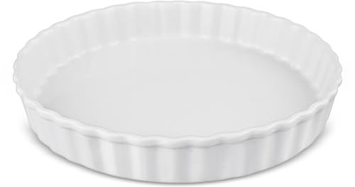 Aleker White Porcelain Quiche Dish, 26 x 4 cm Flan Dish, Ceramic Baking Dish, Large Pie Dish, Ceramic Oven Dish for Pie, Pizza, Pasta, Tart & Quiche