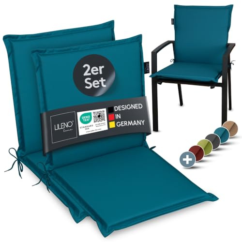 LILENO HOME Gartenstuhl Auflagen [2er Set - Niedriglehner] in Petrol | bequeme Liegen als Sitzauflagen für Gartenmöbel - Stuhlkissen für Gartenstühle und Klappstühle MIA