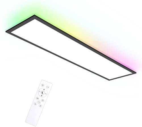 Oraymin RGB Deckenlampe LED Dimmbar, 100x25 CM LED Panel mit Fernbedienung, 30W 3300LM Lampe Wohnzimmer, 3000K-6500K Deckenleuchten Deckenpanel als Küchenlampe Decke, Wohnzimmerlampe, Tageslichtlampe
