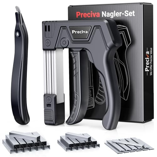 Preciva Self-Adjusting Staple Gun Kit- Heavy Duty Manual Stapler with 1800 Staples & Staple Remover | for Wood, Carpentry, Upholstery, DIY Furniture