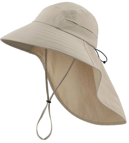 Magracy UPF 80+ Wide Brim Sun Hat with Neck Flap for Men Women Breathable Outdoor Safari Fishing Hiking Hat