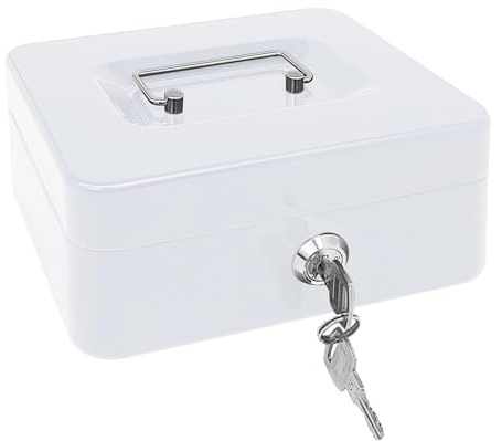 Best House | Metall Geldkassette mit Schloss und Schlüssel | Geldkassette mit Schlitz | 15,2 cm | weiß | 1 Stück | 6 Fächer, abschließbar, tragbar mit abnehmbarem Wechselfach für Kinder Home Office