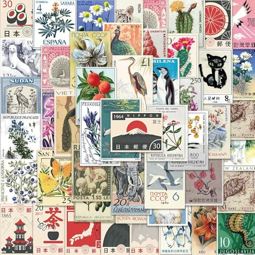 50Pcs Vintage Stamp Aufkleber, Stempel Scrapbooking Aufkleber, VSCO Aesthetic Sticker für Tagebuch, Papier, alte Zeiten, Buchstaben, Notizbuch, Fotoalbum DIY Dekoration, Teens und Adults
