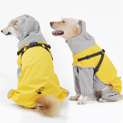 LIANZIMAU Regenmantel Hund Hunderegenmantel Wasserdicht mit Transparenter Kapuze - Reflektierender Hundemantel mit Beinen für Kleine Mittelgroße und Große Hunde Geschirr Regenjacke Hund Wasserdicht