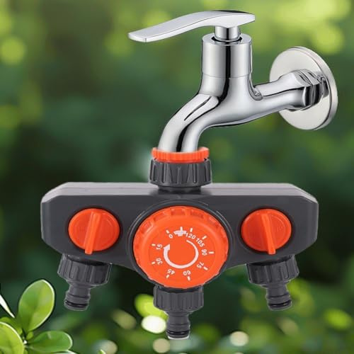 Temporizador automático de agua, controlador desviador de 3 salidas con interruptor de válvula, sistema de riego manual de jardín, temporizador de aspersor para patio, césped (naranja)