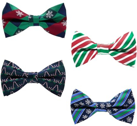 YUSHWENPTY 4 Pezzi Papillon Natalizio da Uomo Albero di Natale Fiocco Neve Motivo Papillons Regolabili da Ragazzo per Festa Christmas Matrimonio Carnevale Ballo in Maschera (B)