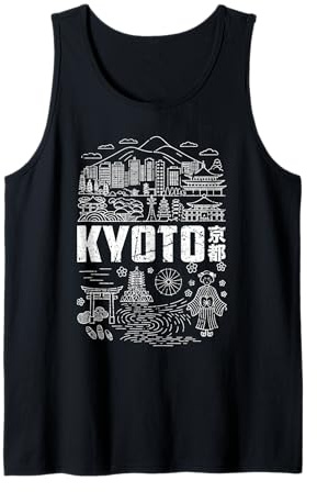 Kyoto Japón Horizonte Kanji Souvenir Japonés para Viajeros Camiseta sin Mangas