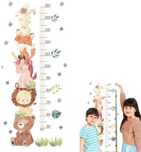50-150CM Messlatte Kinder Höhe Diagramm Wandaufkleber Baby Wachstumstabelle PVC Größenmesser Waldtiere Wandtattoo Kinderzimmer Babyzimmer Deko Taufgeschenke für Jungen und Mädchen