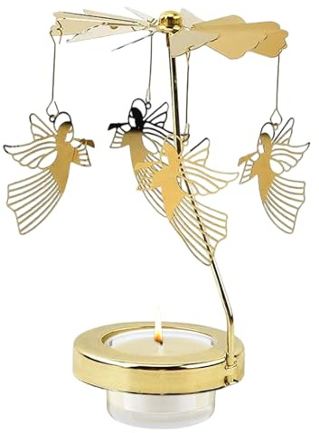 Giostra rotante di Natale – Spinner a candela dorata, elegante supporto in metallo, ornamento per candela tealight rotante, movimento di calore riflettente | Decorazione affascinante per festa di