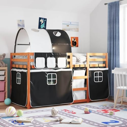QZZCED Letto a castello in legno di pino massiccio con scale e ringhiere di sicurezza su 4 lati, letto alto funzionale per spazi limitati, struttura robusta e design elegante