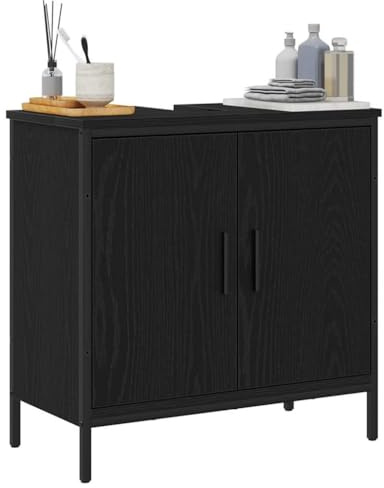 Tomostar Meuble sous Lavabo, Meuble de Rangement Salle de Bain sous Vasque Armoire Évier Chêne Noir 60 x 30 x 60 cm