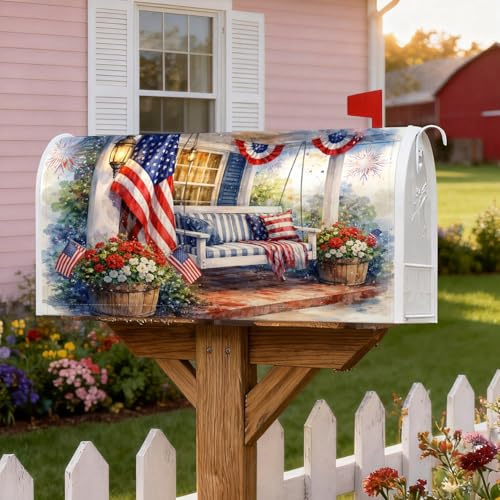 Coperture magnetiche per cassette postali con bandiera americana, motivo floreale rustico, copertura estiva per cassetta delle lettere rossa, decorazione per cortile, 53 x 64 cm
