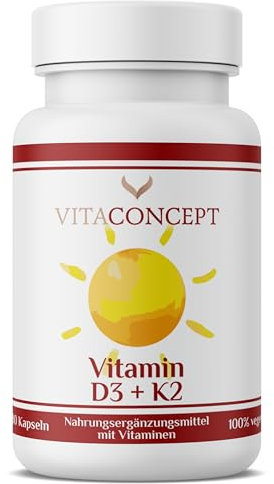 Vitaconcept I Vitamin D3 5000 IE + Vitamin K2 100 mcg | 180 Kapseln I hochdosiert I nur eine Kapsel alle 5 Tage