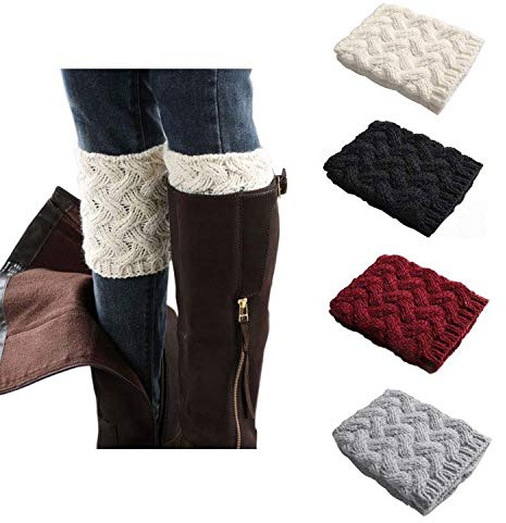 Kaariss Women Winter Warm Crochet Knitted Boot Cuff Sock Short Leg Warmers (4 Pairs-Style h)