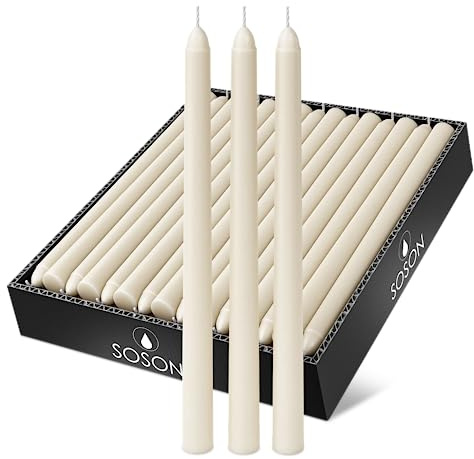 Simply Soson Ivory Taper Candlesticks - Set of 30 Tall Candles, Dripless, Bulk