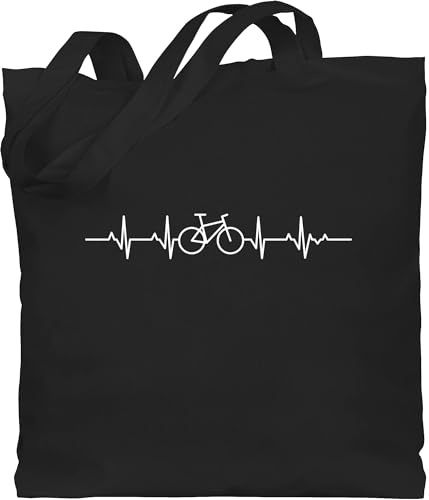 Baumwolltasche - Fahrzeuge - Herzschlag Fahrrad I Rad Geschenke Mountainbiker Geschenk I Fahrradfahrer I - Unisize - Schwarz - fahrradgeschenke männertagsgeschenke mtb beuteltasche radfahren