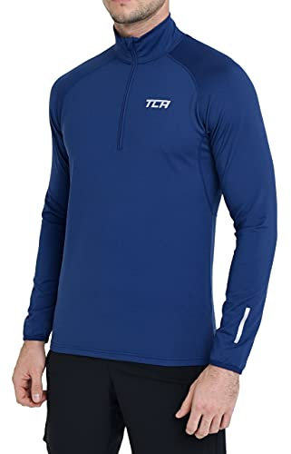 TCA Men's Winter Run Half-Zip Long Sleeve Running ReflectiveTraining Workout Outdoor Athletic Top - Blueprint, L