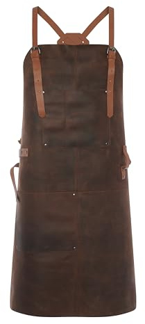 Theodore Delantal De Piel Con Diseño Cruzado Para Mayor Comodidad - Ideal Para Barbacoa, Cocina, Carpintería o Taller