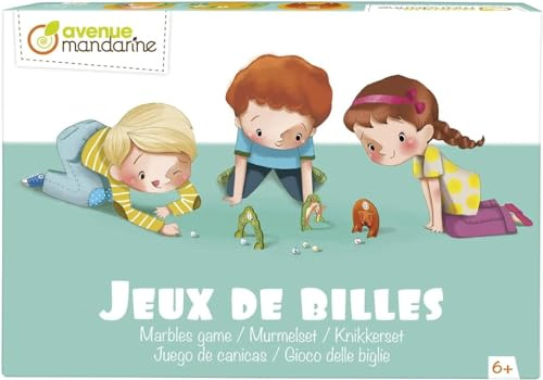 MY MANDARINE JS005C - Set Murmelspiele, Stoffsack mit 21 Murmeln, 9 Hindernisse zum Aufstellen, eine Anleitung für 3 Spiele, ab 6 Jahren, 1 Set