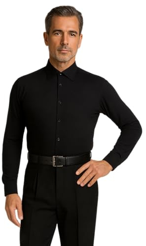 Ready4Dance Camicia Body Uomo Chicago Slim Fit per Ballo da Sala e Danza Standard e Latino, Tessuto Tecnico Traspirante, Collo Rigido con Stecche, Facile da Lavare – Nero M