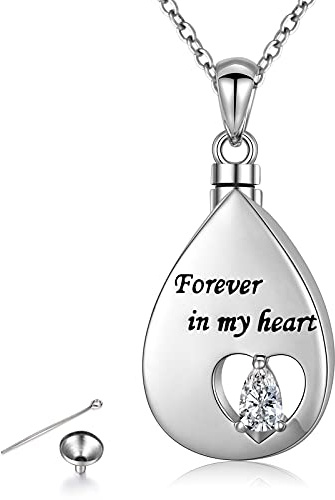 HOOHWE S925 Sterling Silber Feuerbestattung Urne Memorial Anhänger Halskette Tropfen Teardrop Herz Kreuz Zylindrisch mit Hohl Schmuck Sonnenblumenasche Andenken