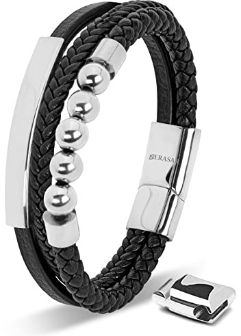 SERASAR Premium Lederarmband für Männer | Magnetverschluss aus Edelstahl in Schwarz, Silber & Gold | Inklusive Schmuckschachtel | Tolle Geschenkidee