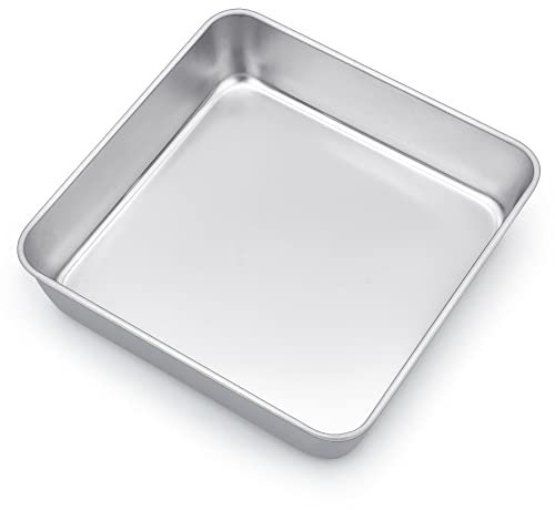 Joyfair Quadratische Kuchenform, Edelstahl Backform Auflaufform, 21 x 21 x5 cm, Perfekt für Brownie/Lasagne/Kuchen, Gesund & Langlebig, Leicht zu Reinigen & Spülmaschinenfest