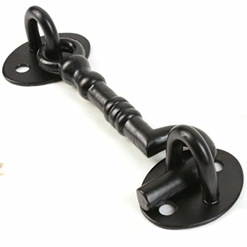 6 Inch Black Cabin Hook Fancy Cabin Hook & Eye Silent Catch Door Latch Holder with Screws Silent Cabin Hook for Shed Gate Catch Garden Gate Latch Patio Doors in Various Finishes Pack of 1.
