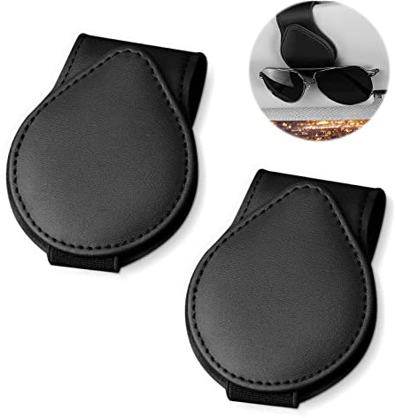 Glasögonhållare för Bil - 2-Pack Läder Solskydd Klipp för Biljettkort - Presenter Till Vänner (Svart)