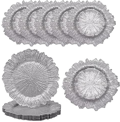 WedDecor Lot de 12 assiettes de présentation rondes avec design vintage, pour décoration de table, mariage, banquet, Noël, fête, 33 cm