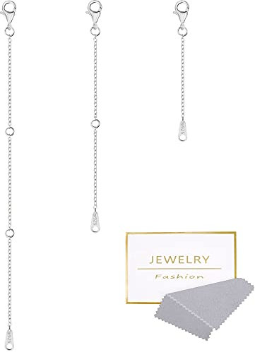 Silver Necklace Extender, More Rings for More Suitable Extension Length 3 Pcs 1.5mm Sterling Silver Chain Extender for Necklace White Gold Plated Bracelet Anklet Extender (2, 4, 6 inch)