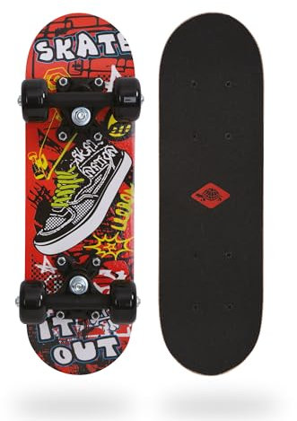 Schildkröt® Mini Skateboard 17“ Skate It Out | Kinder Skateboard ab 4-6 Jahre | Holz-Deck 43 x 13 cm | Cooles Design für Kinder